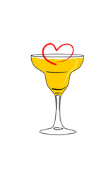 Vector image of cocktail in martini glass with romantic heart on white background