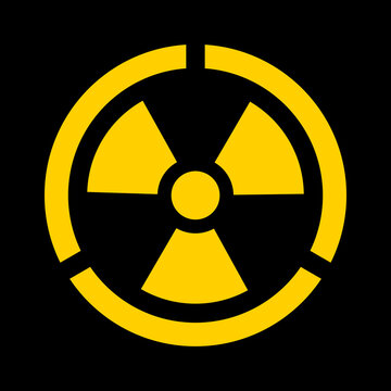 Radiation sign. Danger warning circle yellow sign. Yellow symbol on black background