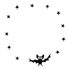 Round frame With bat and stars. Happy Halloween. Border, background for greeting card, invitation, party, poster, banner