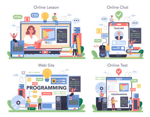 IT education online service or platform set. Student write software