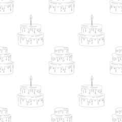 seamless pattern with black and white birthday cakes on a white background