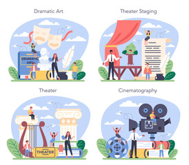 Drama class concept set. Children creative subject, school play. Kid studying