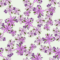 Simple cute floral bouquet vector pattern with small and medium flowers and leaves.