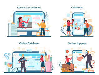 Professional consultant online service or platform set. Research