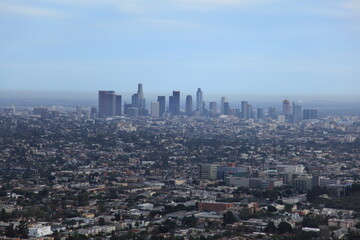 Fototapeta na wymiar View of Downtown Los Angeles skyline seen from Observatory in California, USA