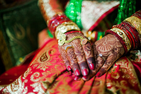 Hands of a bride at a South Asian Hindu Wedding.