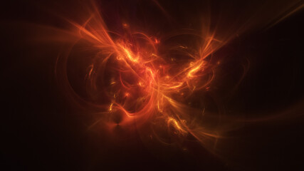 Abstract colorful orange fiery shapes. Fantasy light background. Digital fractal art. 3d rendering.
