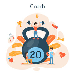 Fitness trainer concept. Workout in the gym with professional