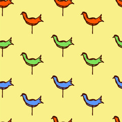 shape of bird candy with stick, seamless pattern isolated on yellow background. hand drawn vector. modern scribble for kids, wallpaper, fabric, wrapping paper and gift. doodle food. cartoon style. 