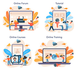 TV presenter online service or platform set. Television host in studio