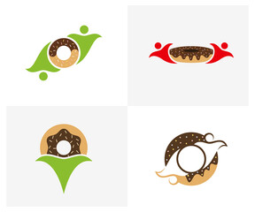 Set of People Donuts logo design vector template, Bakery logo concept, Creative icon symbol