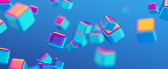 Abstract 3d render, geometric background design with colorful cubes