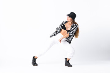 Woman dancing over isolated white background