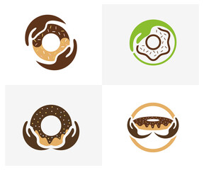 Set of Care Donuts logo design vector template, Bakery logo concept, Creative icon symbol