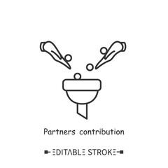 Partners contribution line icon. Investing resources, partners support. Sponsorship. Donations. Contemporary business technologies and relations concept. Isolated vector illustration. Editable stroke 