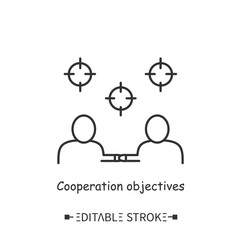 Cooperation ojectives line icon. Cooperation agreement targets, business plan. Contemporaty budiness technologies, partnerships and solutions concept. Isolated vector illustration. Editable stroke