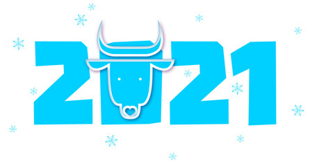 Chinese new year. 2021 New year. Metal ox horoscope sign. 2021 design. New year symbol. 2021 logo design. Chinese horoscope metal ox with 2021. Flat minimalism vector illustration. Ox horoscope sign