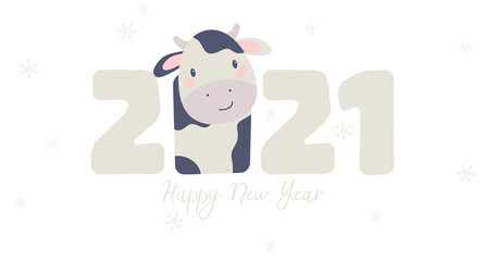Chinese new year. 2021 New year. Metal ox horoscope sign. 2021 design. New year symbol. 2021 logo design. Chinese horoscope metal ox with 2021. Flat minimalism vector illustration. Ox horoscope sign