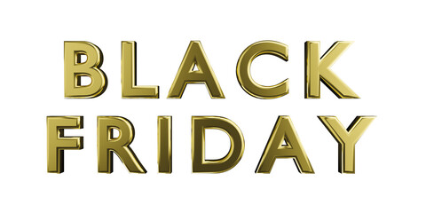Black friday sale golden lettering on white background isolate, 3d render