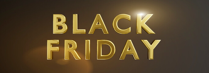 banner black friday sale golden lettering on black background, 3d render