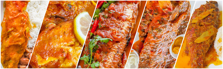 Collage de poissons cuisinés à la créole, gastronomie réunionnaise 