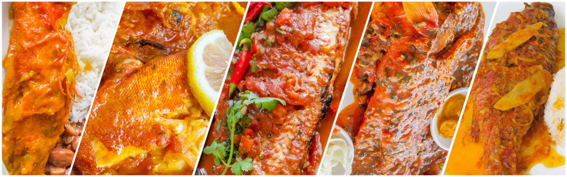 Collage de poissons cuisinés à la créole, gastronomie réunionnaise 