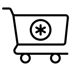 
Pushcart with medical sign, pharmacy shopping icon
