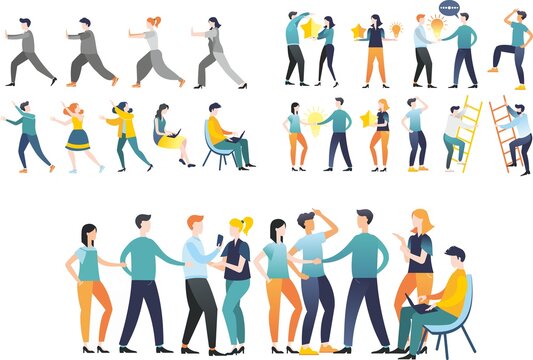 Raster illustration. Flat design. A large set of different people. Images for business. Colleagues. Friends. The fellowship of friends.
