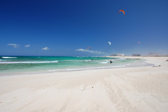 Kite surfers on the ocean