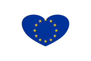 European Union flag in the heart shape. Isolated on a white background.
