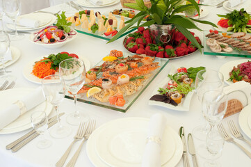 Banquet table for a holiday with festive dishes