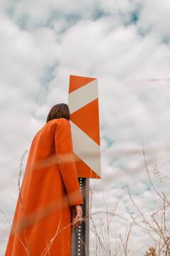 woman with red coat