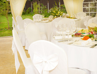 Banquet table for a holiday with festive dishes
