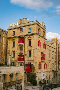 Facade of old building in Valletta, Malta