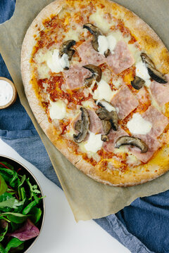 Uncut Sourdough Pizza With Mushroom, Ham And Mascarpone Cheese