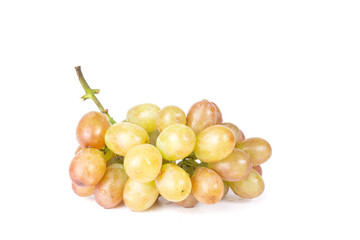 Fresh grapes and water droplets on a white background