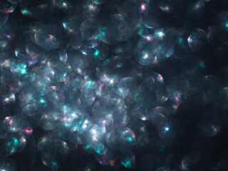 Trendy black neon colors festive sparkling defocused lights. Blue, yellow and purple bokeh. Perfect stylish abstract overlay footage. Christmas New Year bright blinking flashing colorful background.