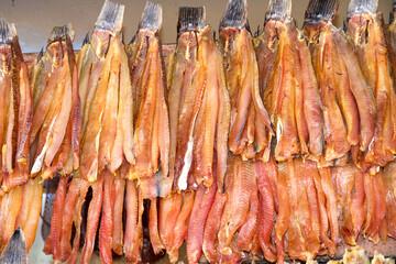Obraz premium Dried fish for sale in the market at Siem reap, Cambodia.