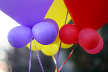 Fototapeta na wymiar Colorful balloons at a party. Selective focus.