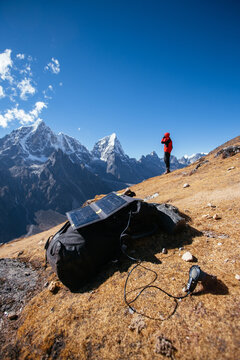 Man talking on his cellphone in mountain