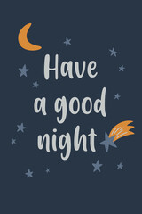 Good Night and Sweet Dreams colorful poster. Vector