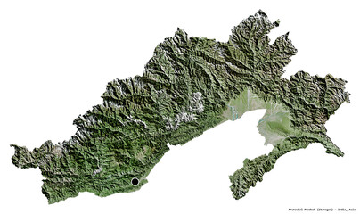 Arunachal Pradesh, state of India, on white. Satellite