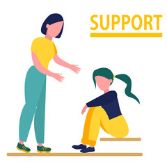 The girl gives a helping hand to another person. The concept of support
