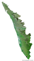 Kerala, state of India, on white. Satellite © Yarr65