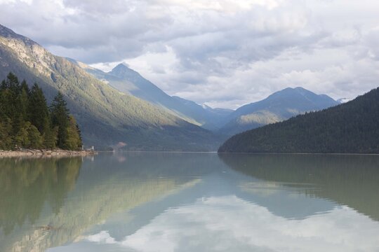 Reflection of lake and mountains in British Columbia, Vancouver