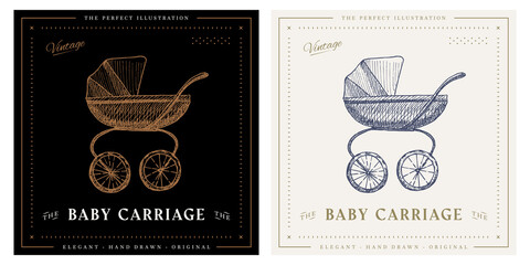 baby carriage sketch vintage retro illustration