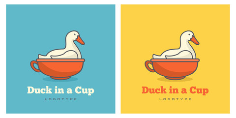 Duck in a cup logo for cafe tea coffee shop