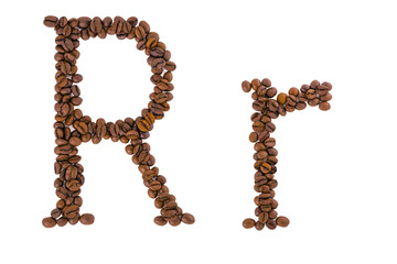 Coffee alphabet letter on white. Letter R