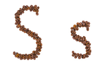 Coffee alphabet letter on white. Letter S