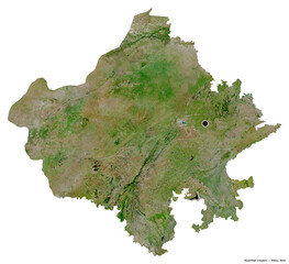 Rajasthan, state of India, on white. Satellite © Yarr65